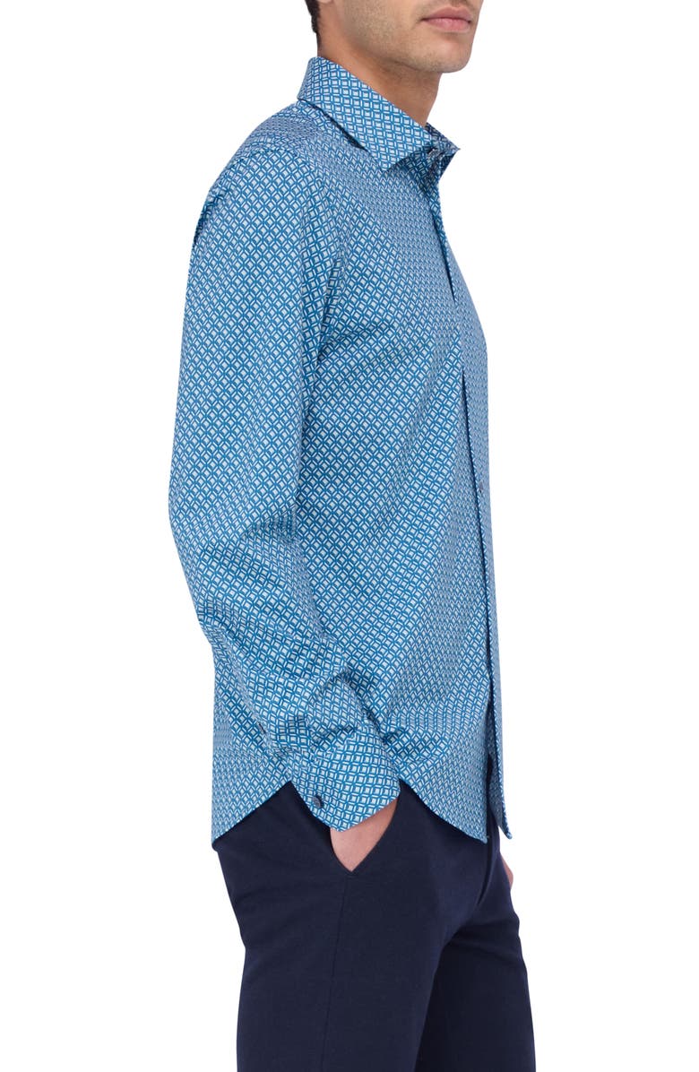 Bugatchi James OoohCotton<sup>®</sup> Diamond Check Button-Up Shirt, Alternate, color, Teal