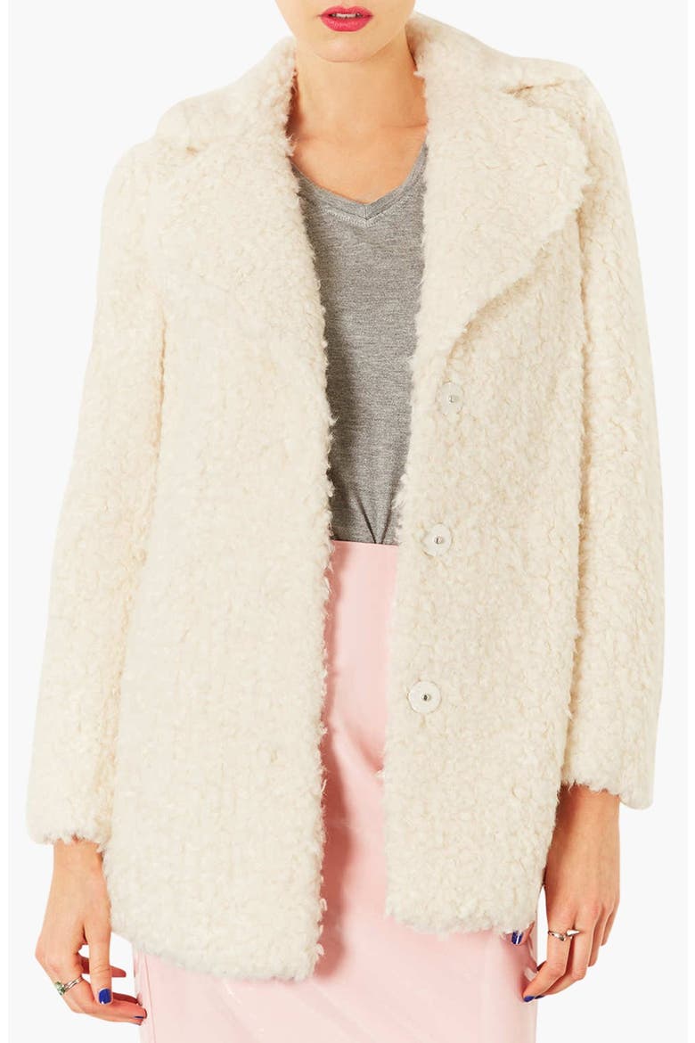 'Teddy' Faux Fur Peacoat, Main, color, WHITE