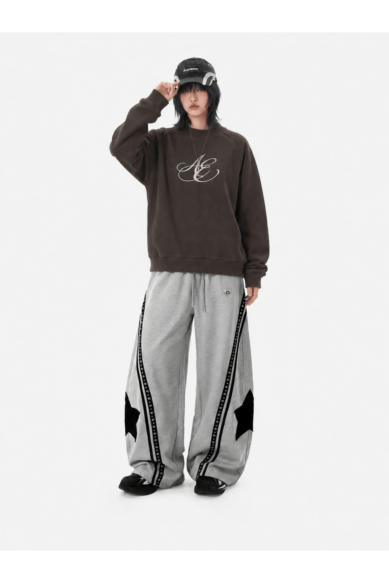 Mock Neck Logo Embroidered Sweatshirt, Main, color, Brown