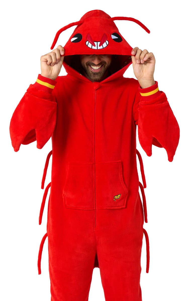 OppoSuits Lobster Hooded Fleece Costume Jumpsuit, Alternate, color, Red
