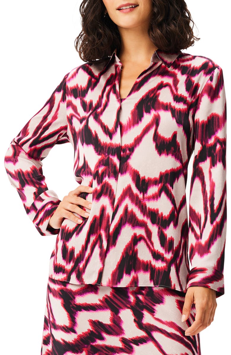 NIC+ZOE Blurred Ikat Button-Up Shirt, Main, color, Pink Multi