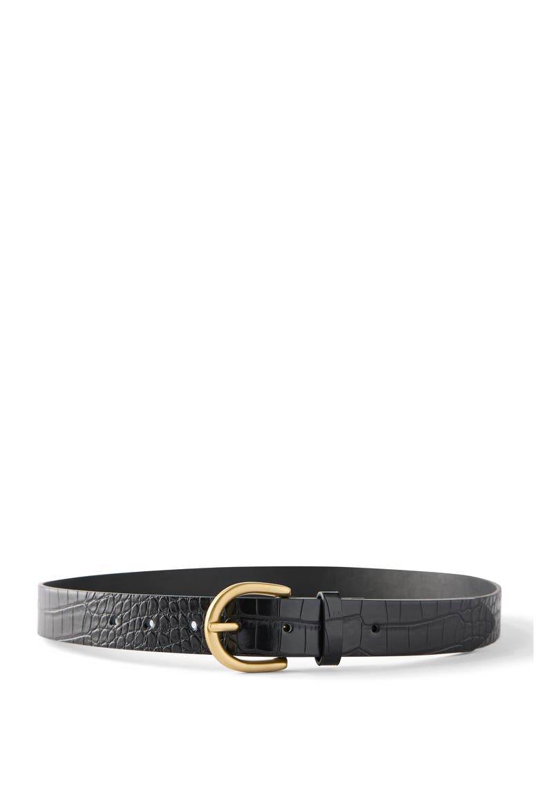 Men's Croc Embossed Belt, Main, color, Black Brushed Gold