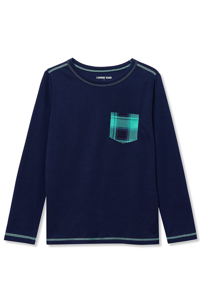 Kids Soft Jersey Sleep Top, Main, color, Navy/Cockatoo Plaid
