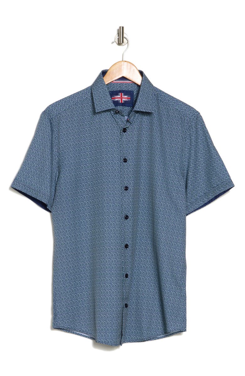 SOUL OF LONDON Microfiber Short Sleeve Button-Up Shirt, Alternate, color, Blue