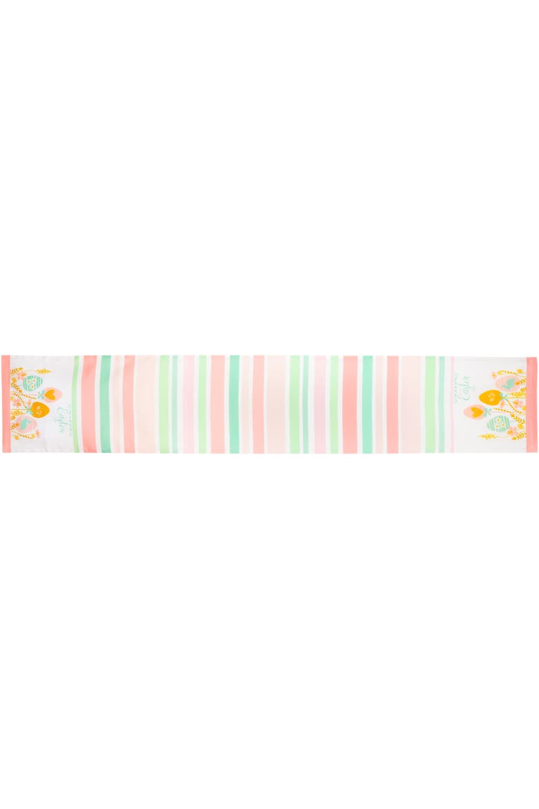 Striped Pastel Happy Easter Table Runner - 72" - Pink and Green Green, Main, color, Pink