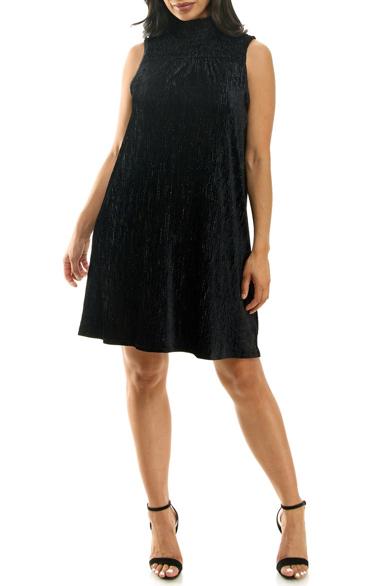Smocked Crinkled Dress, Main, color, BLACK