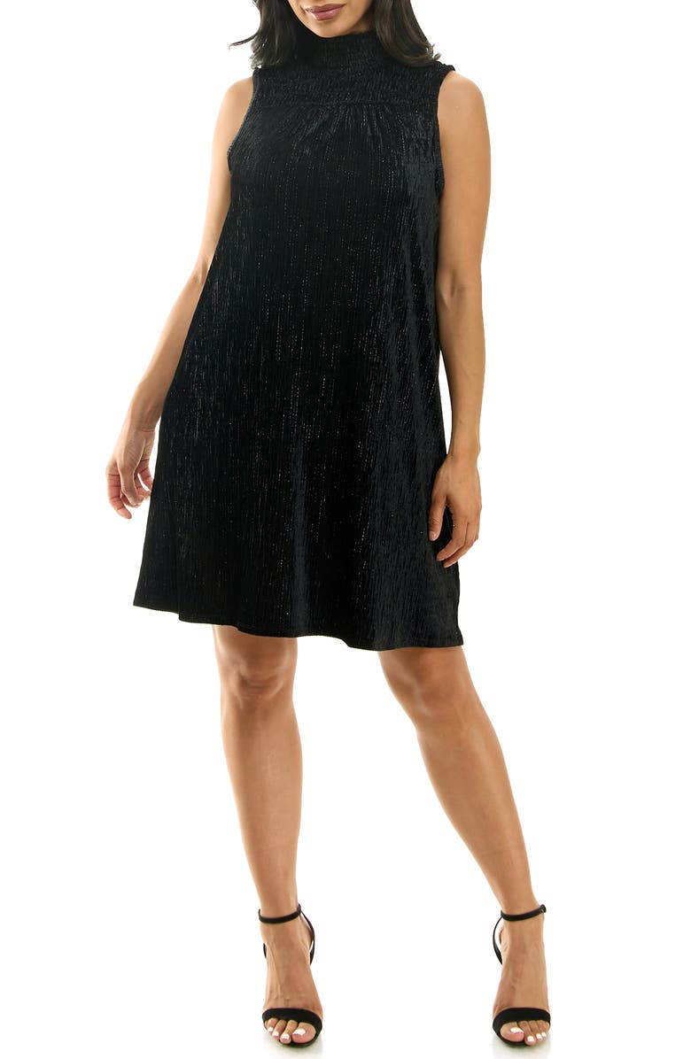 Nina Leonard Smocked Crinkled Dress, Main, color, Black