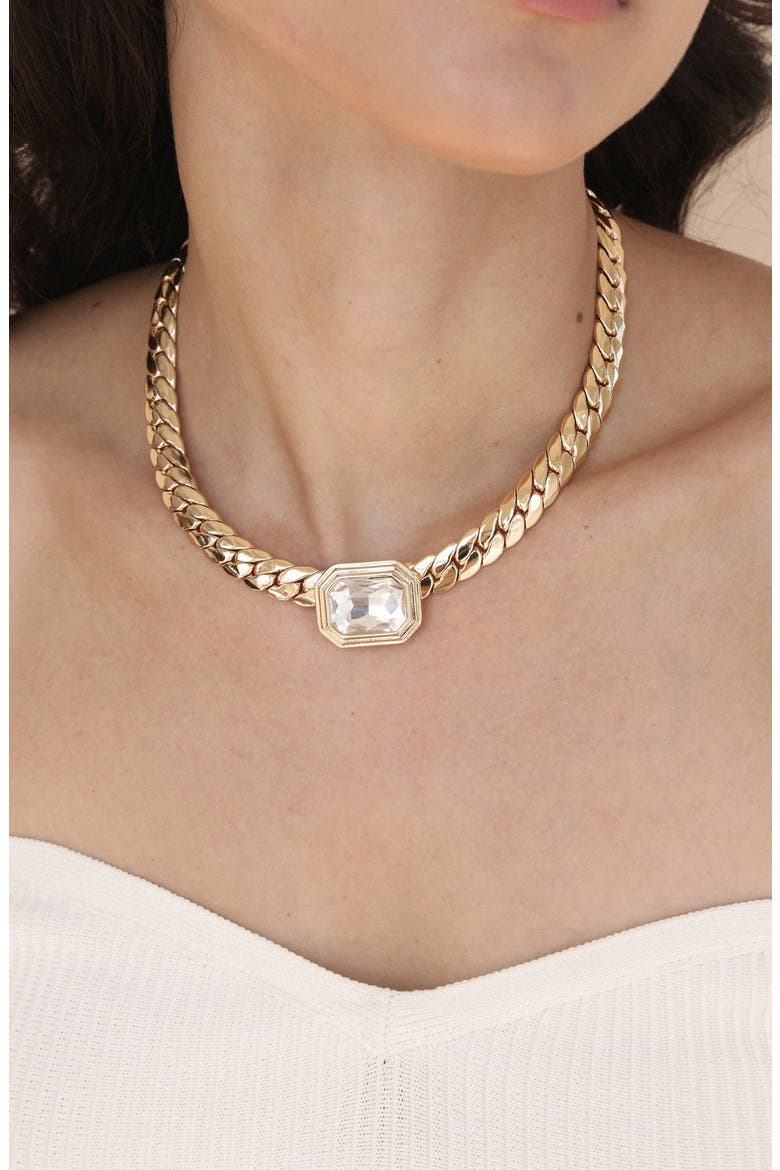 Deco Crystal Statement Cuban Chain Necklace, Alternate, color, GOLD