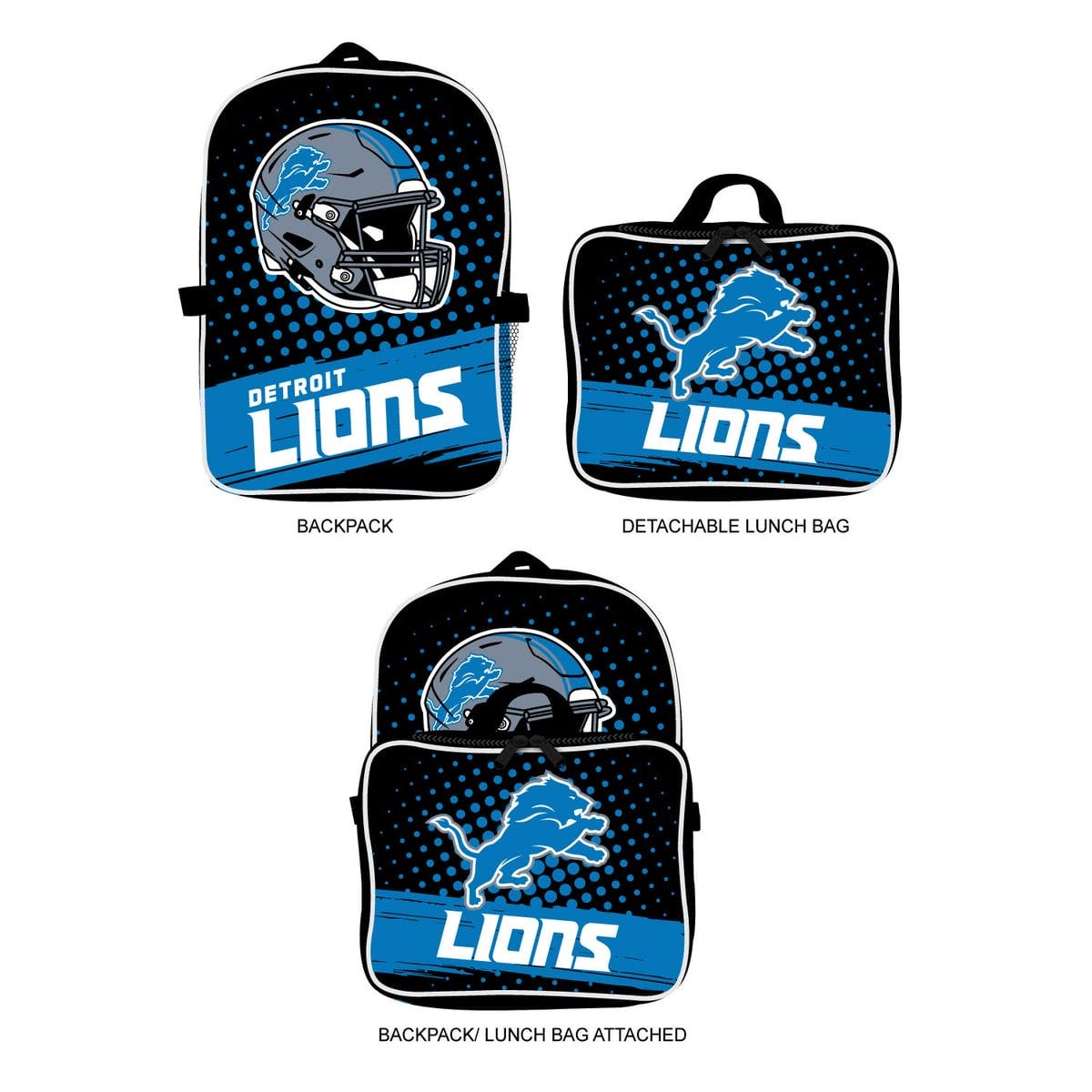 Detroit Lions Backpack & Lunch Box 2-Piece Set, Main, color, Black
