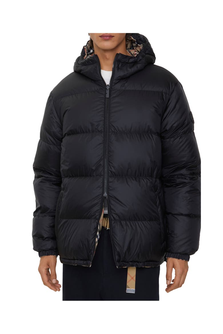 Reversible Check Hooded Puffer Jacket, Alternate, color, Sand beige