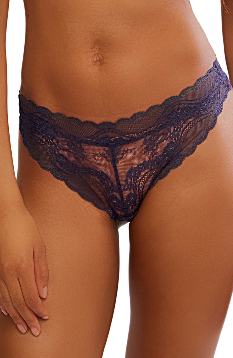 Free People Intimately FP Spring Fever Sheer Lace Thong, Main, color, Peacoat