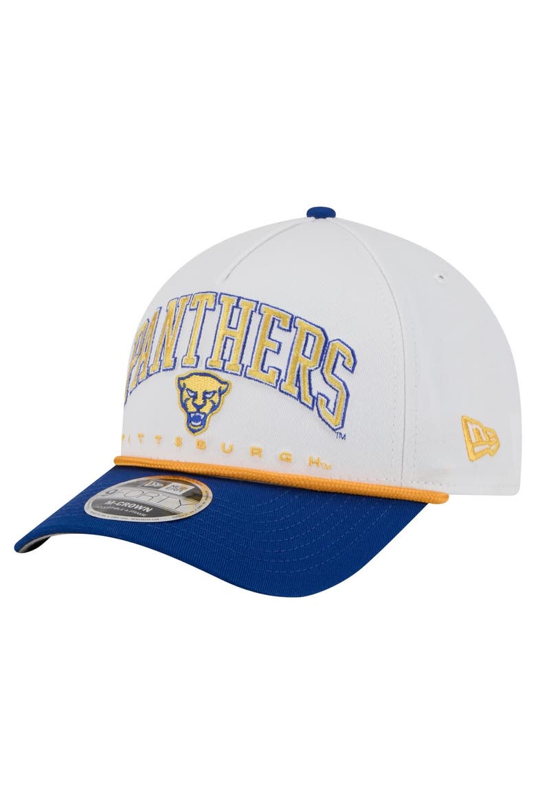 Men's New Era White/Royal Pitt Panthers Arch Two-Tone Rope 9FORTY A-Frame M-Crown Adjustable Hat, Main, color, White