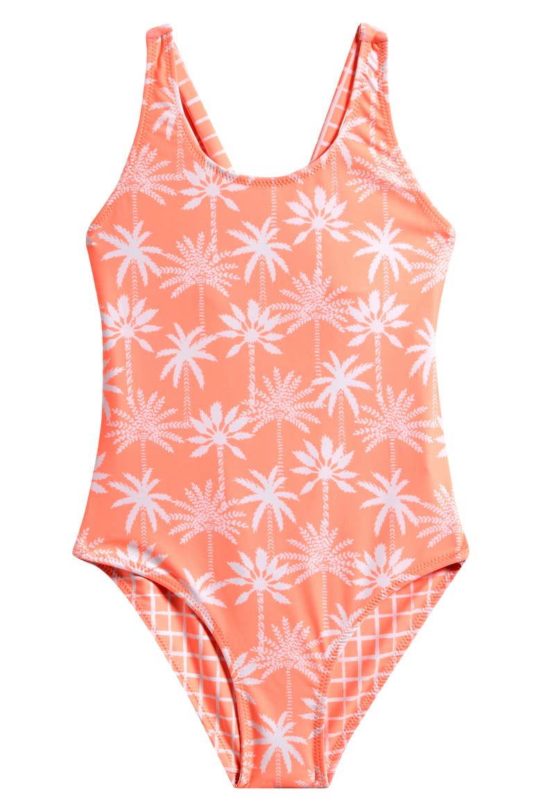 Kids' Cali Palms Reversible One-Piece Swimsuit, Main, color, ORANGE