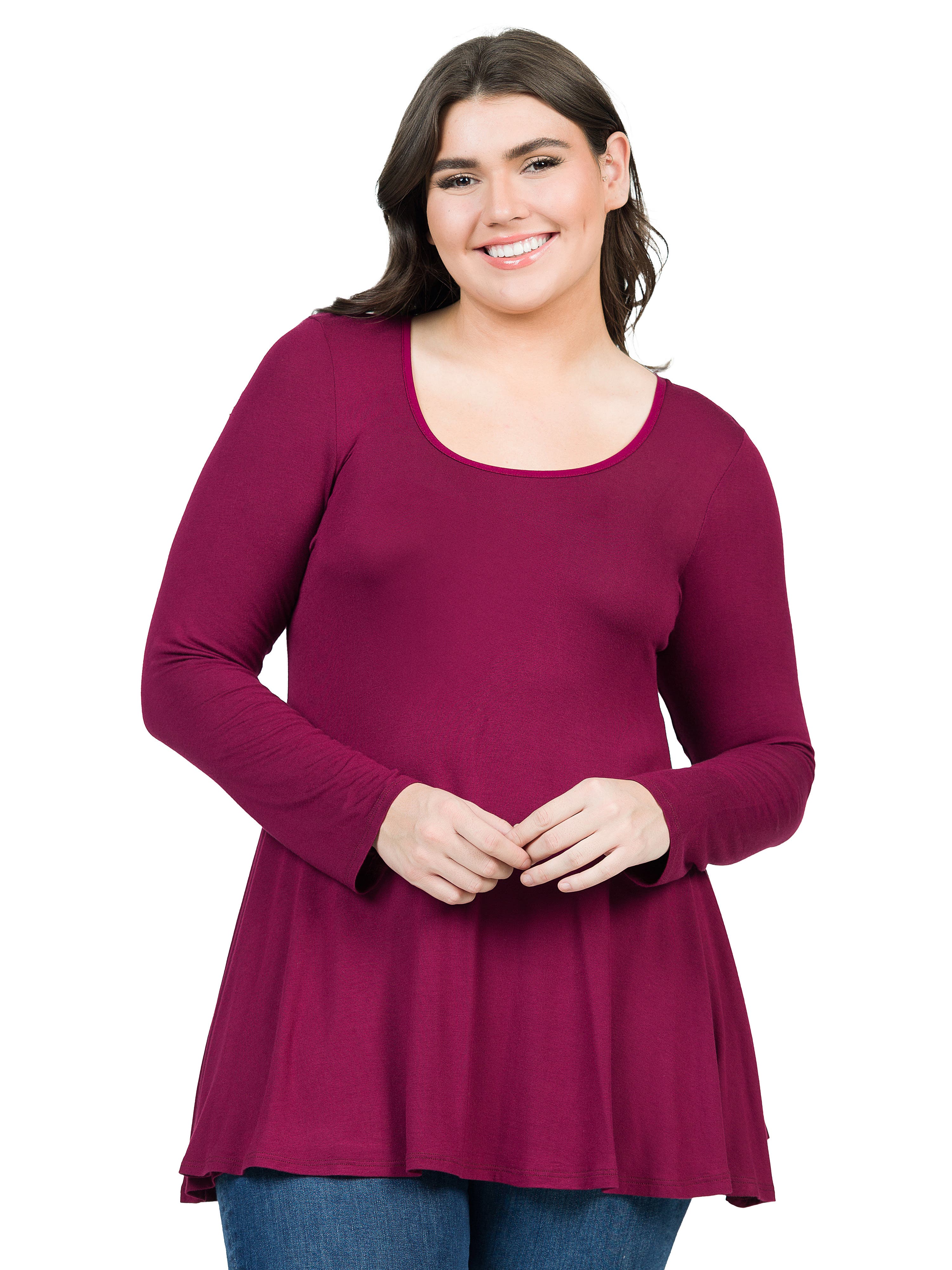 24seven Comfort Apparel Poised Long Sleeve Swing Tunic Top In Pink