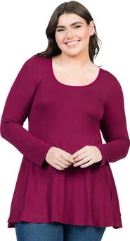 24seven Comfort Apparel Plus Size Poised Long Sleeve Swing  Tunic Top