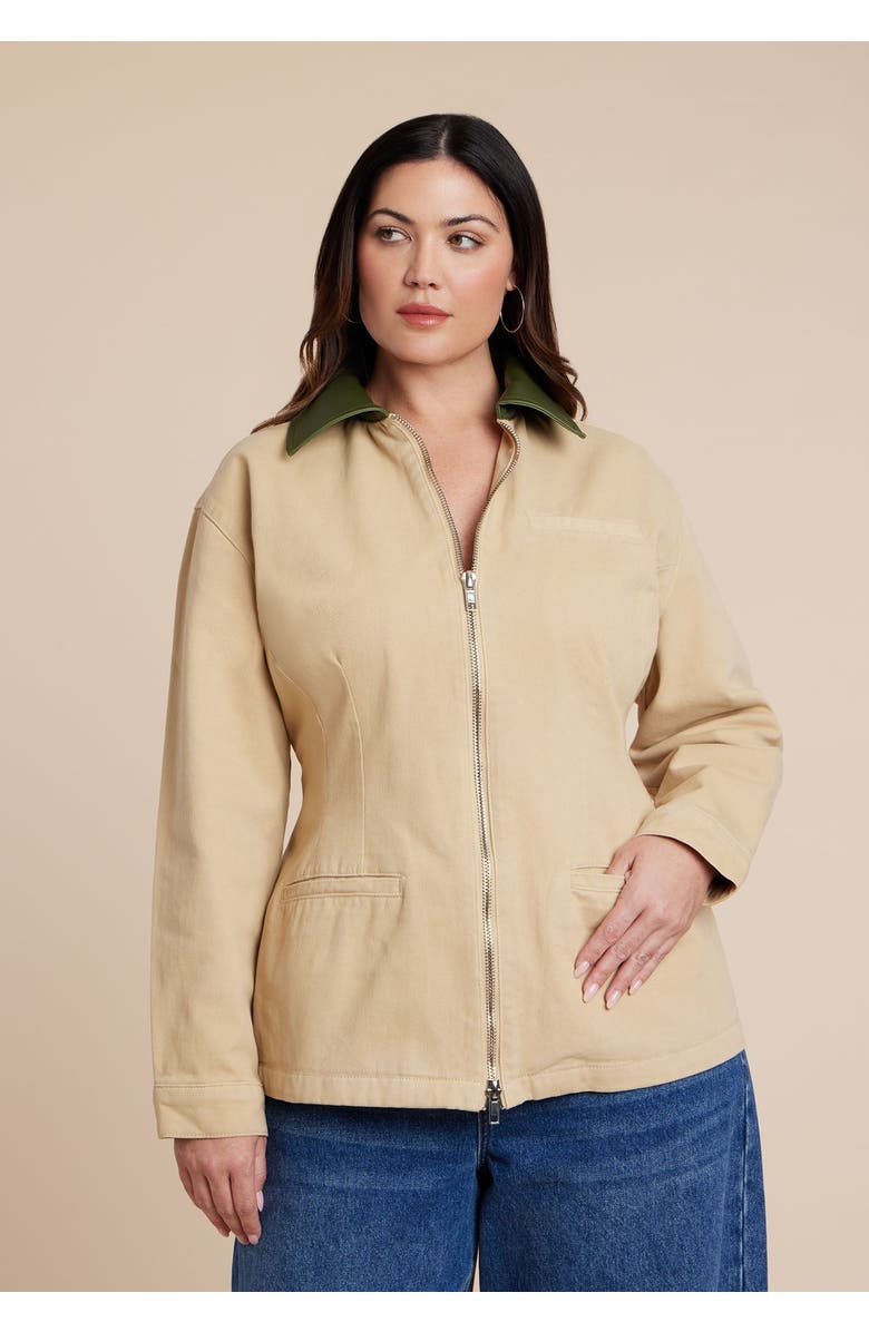 ELOQUII Nipped Waist Barn Jacket With Faux Leather Collar, Main, color, Ginger Root