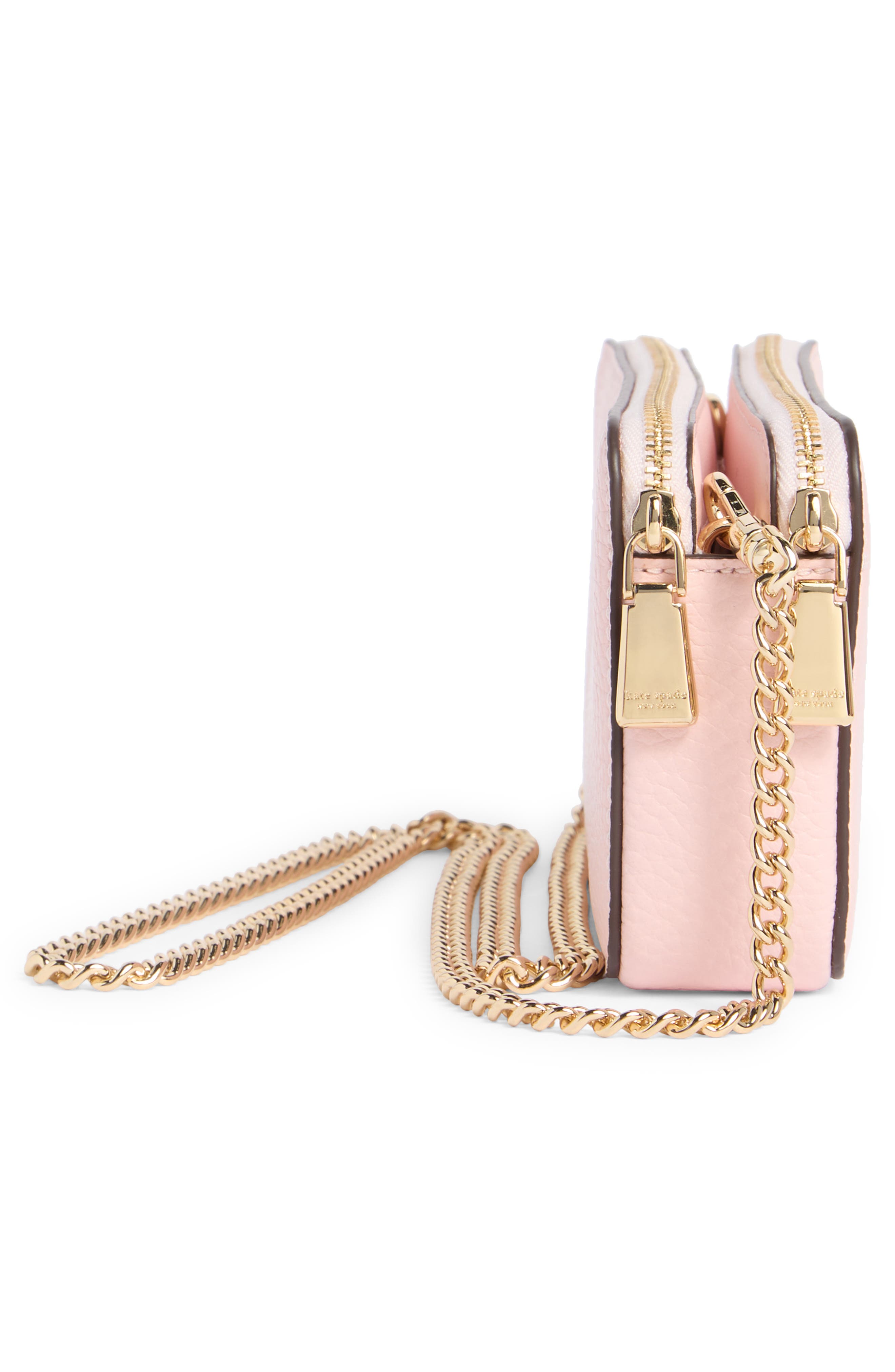 Kate Spade New York taylor pebbled leather double zip crossbody bag, Alternate, color, Chalk Pink