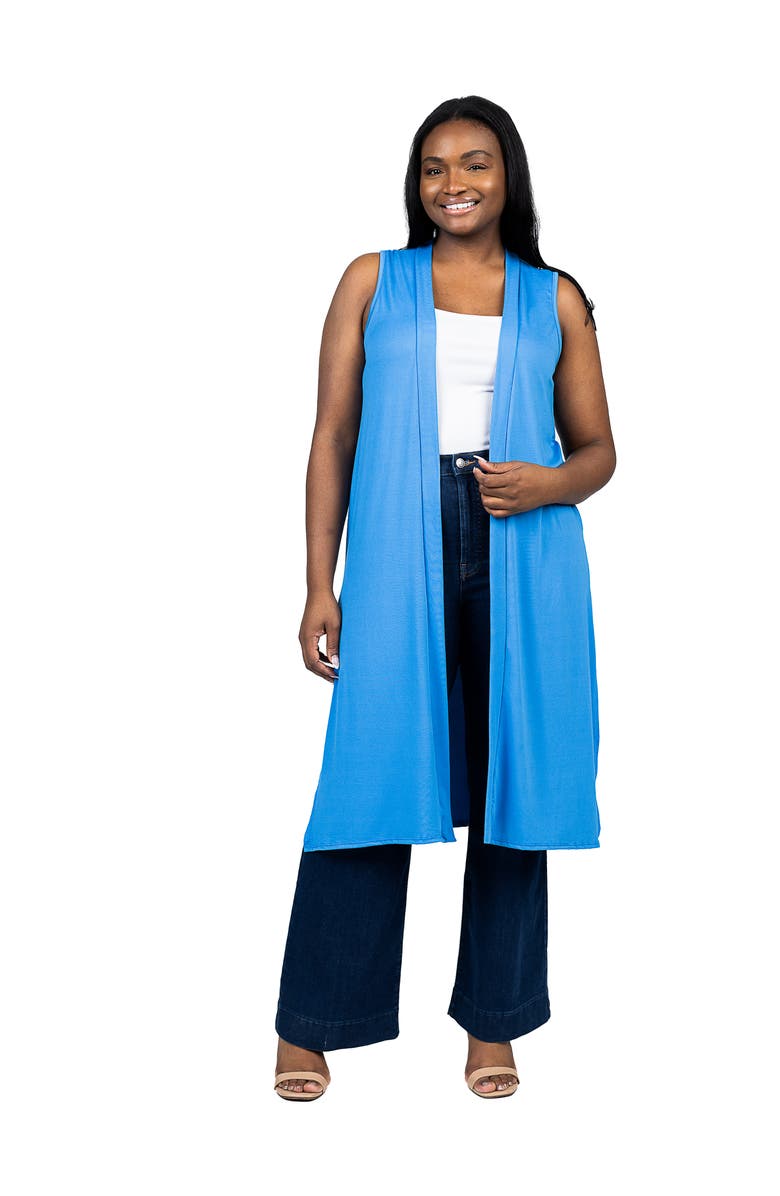 24seven Comfort Apparel Long Sleeveless Cardigan Vest, Main, color, Turquiose