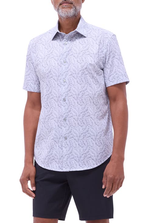 Miles OoohCotton® Leaf Print Short Sleeve Button-Up Shirt