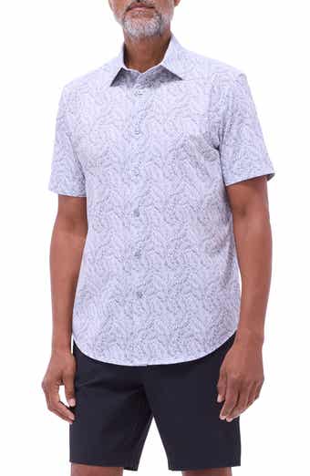 Bugatchi Miles OoohCotton® Leaf Print Short Sleeve Button-Up Shirt