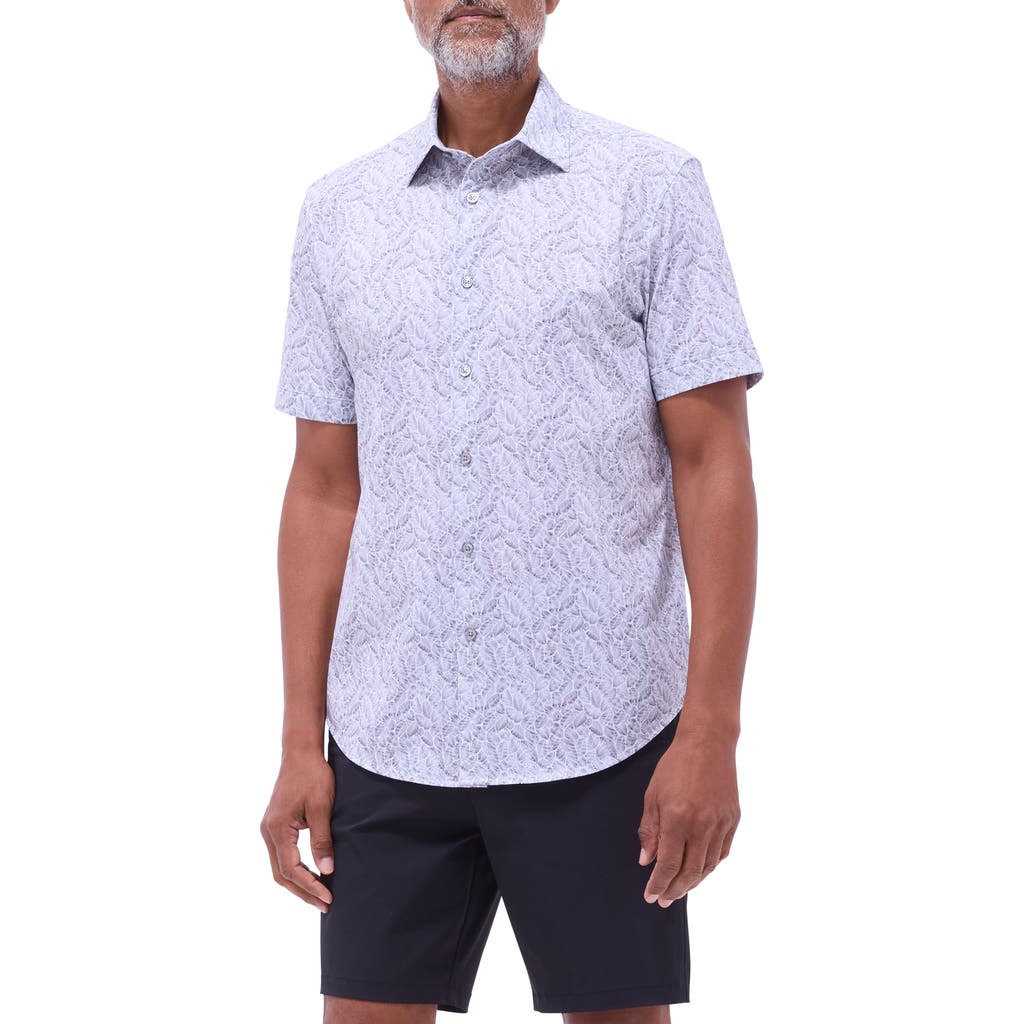 Bugatchi Miles Ooohcotton® Leaf Print Short Sleeve Button-up Shirt In Zinc