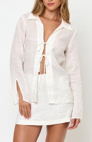 LSPACE Venice Tie Front Linen Cover-Up Shirt