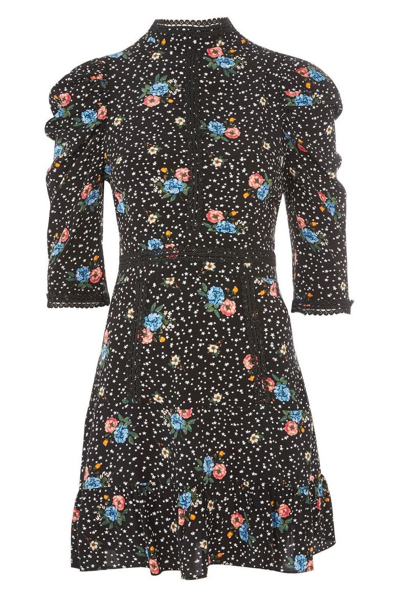 Lace-Up Back Floral Dress, Alternate, color, BLACK MULTI