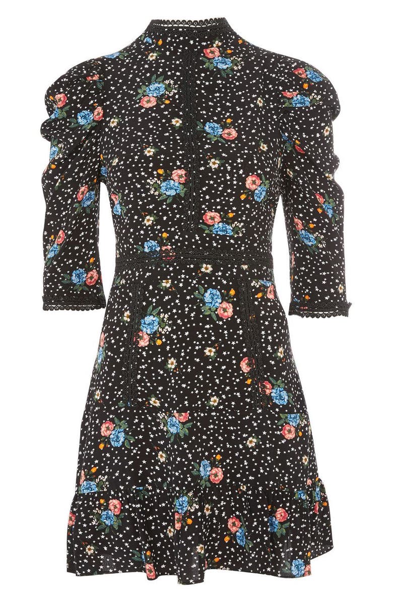 Topshop Lace-Up Back Floral Dress, Alternate, color, 