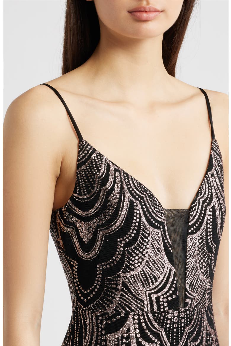 Glitter Sleeveless Gown, Alternate, color, BLACK/ GOLD