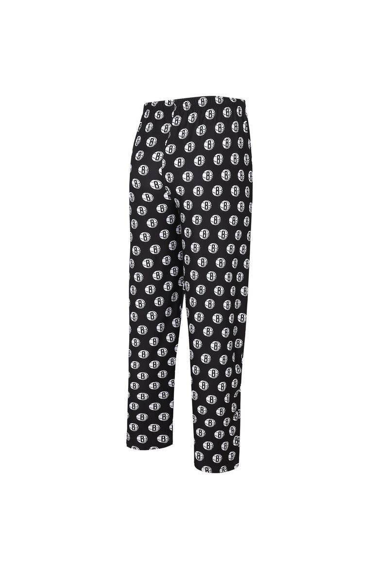 Men's Concepts Sport Black Brooklyn Nets Allover Logo Print Gauge Sleep Pants, Alternate, color, Black