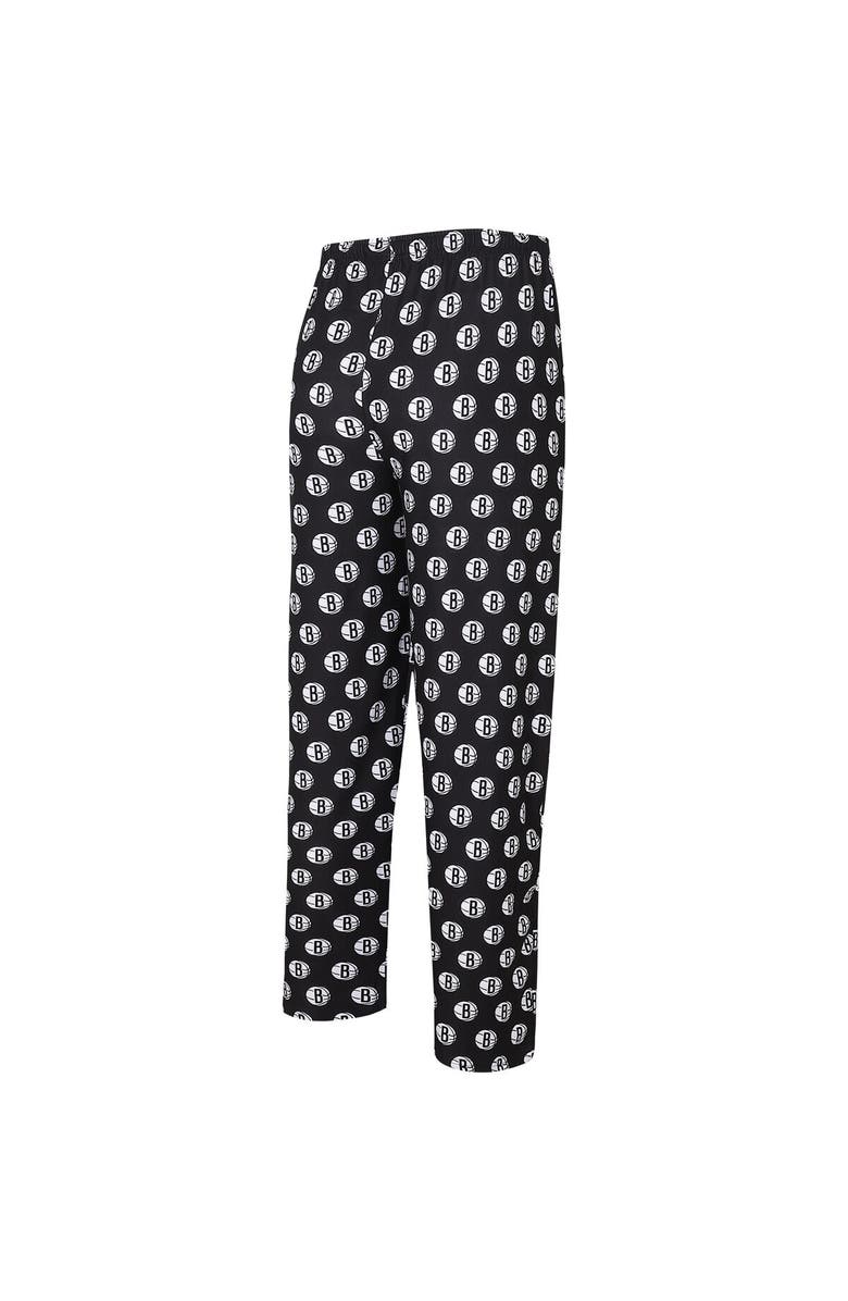 CONCEPTS SPORT Men's Concepts Sport Black Brooklyn Nets Allover Logo Print Gauge Sleep Pants, Alternate, color, Black