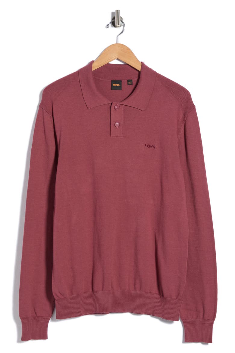 Long Sleeve Polo, Main, color, MEDIUM RED