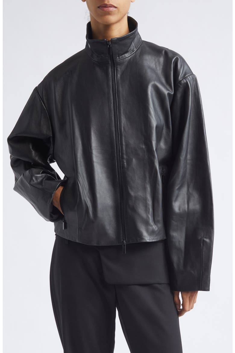 Cocoon Zip Leather Jacket, Main, color, BLACK