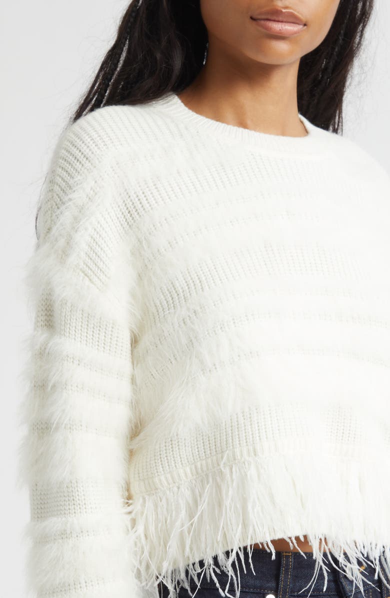Cinq à Sept Vivi Feather Trim Wool Blend Sweater, Alternate, color, Ivory