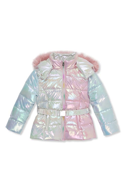 Peek Aren'T You Curious Kids' Colorblock Iridescent Quilted Puffer Jacket in Pink Multi