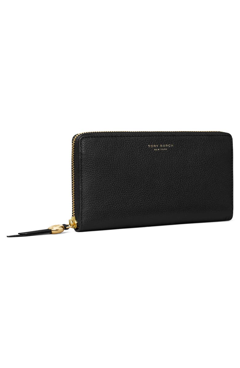 Tory Burch Romy Leather Zip Around Continental Wallet, Alternate, color, Black