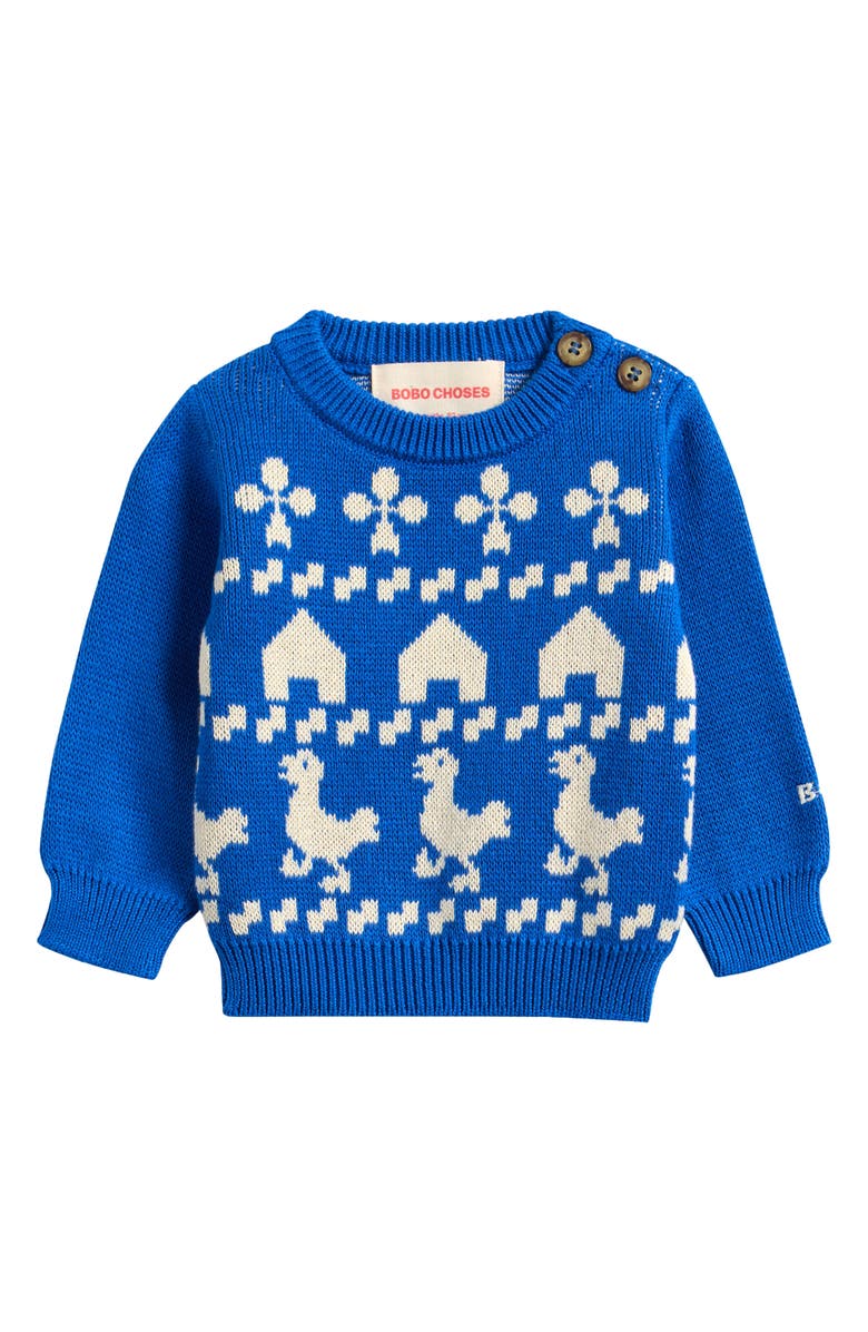 Bobo Choses Farm Jacquard Organic Cotton Sweater, Main, color, Blue