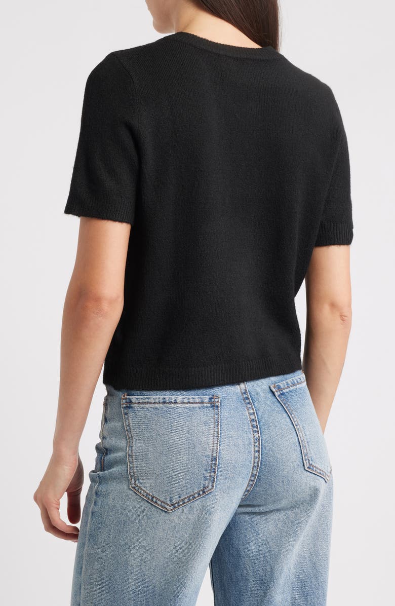 CeCe Short Sleeve Bow Button Cardigan, Alternate, color, Rich Black