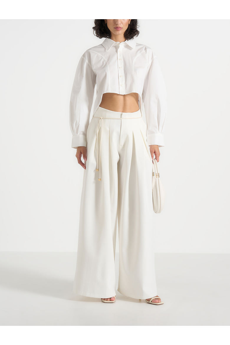Flora Box Pleat Wide Leg Belted Trousers, Main, color, Cream