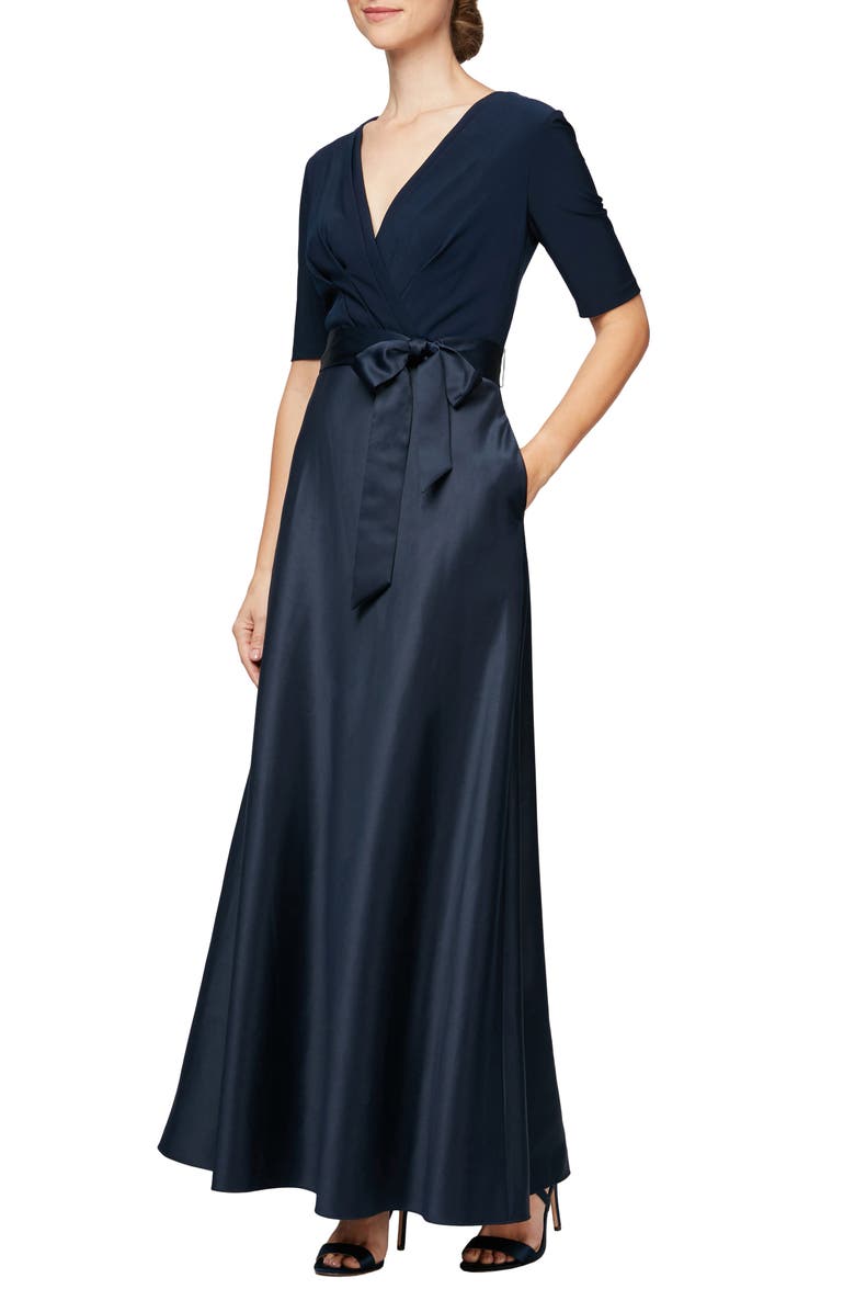 Alex Evenings Surplice Neckline Satin Formal Dress, Main, color,