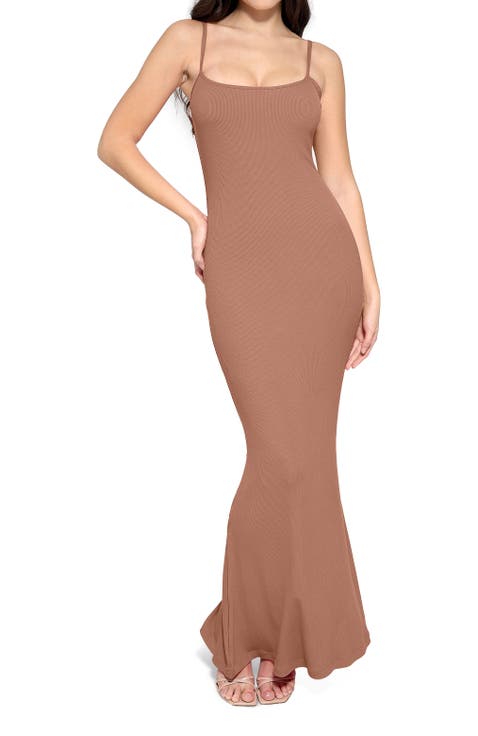 Built-in Shapewear Modal Wide Scoop Neck Slip Maxi Dress