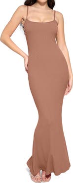 Popilush Built-in Shapewear Modal Wide Scoop Neck Slip Maxi Dress