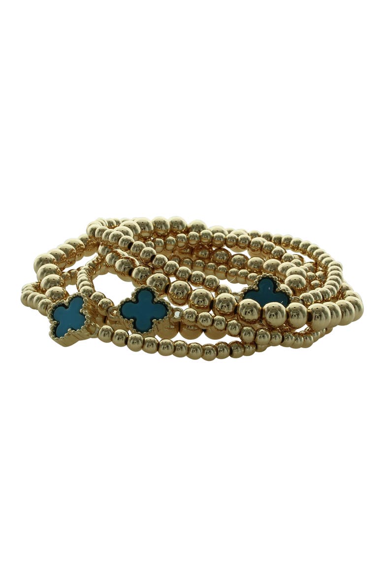 Set of 5 Clover Beaded Stackable Bracelets, Alternate, color, GOLD / BLUE