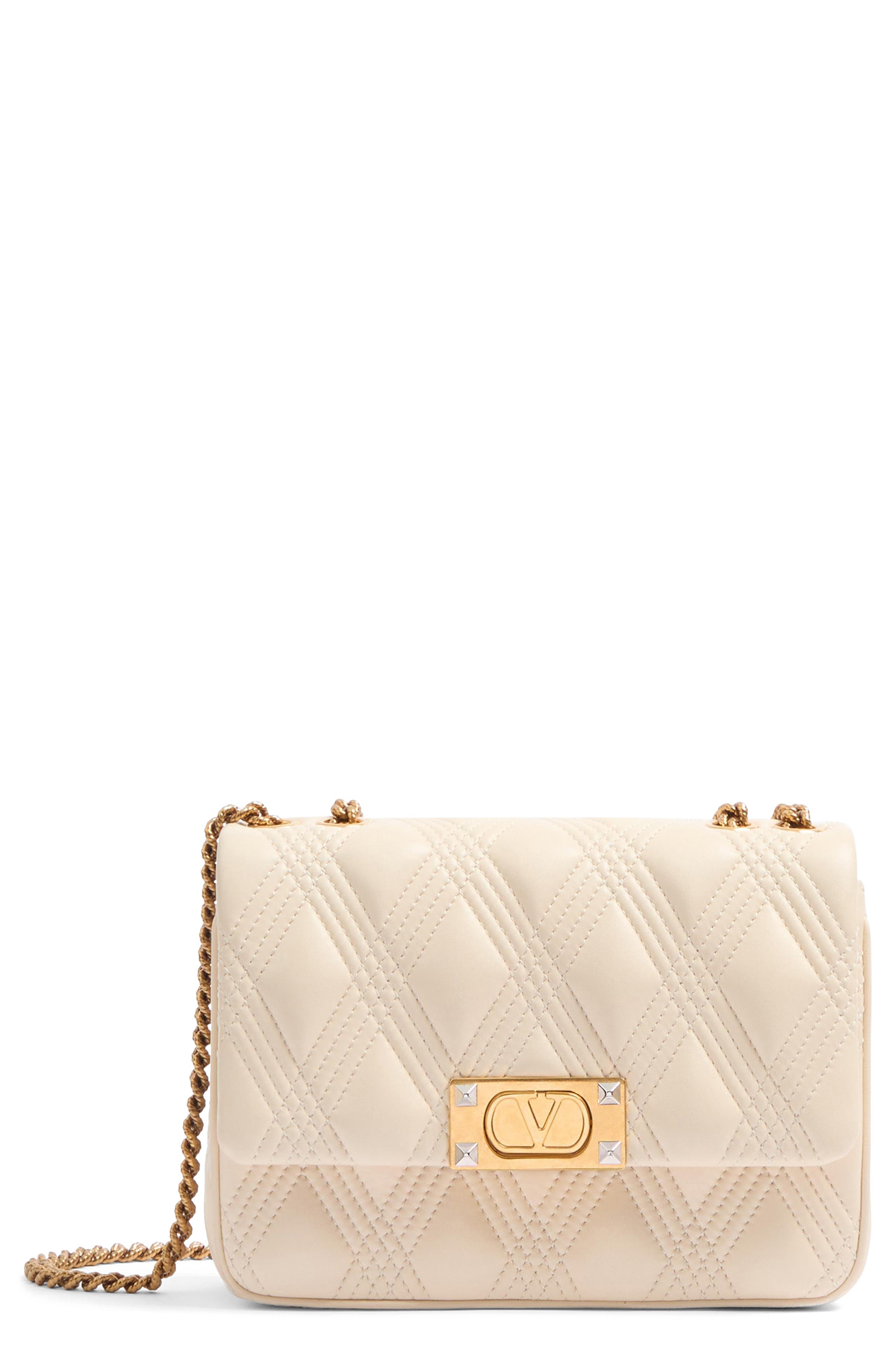 Valentino Garavani Quiltie 67 Leather Medium Shoulder Bag With Chain In White