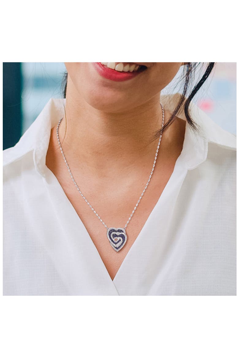 Sterling Silver Lab Created White & Blue Sapphire Heart Pendant Necklace, Alternate, color, BLUE