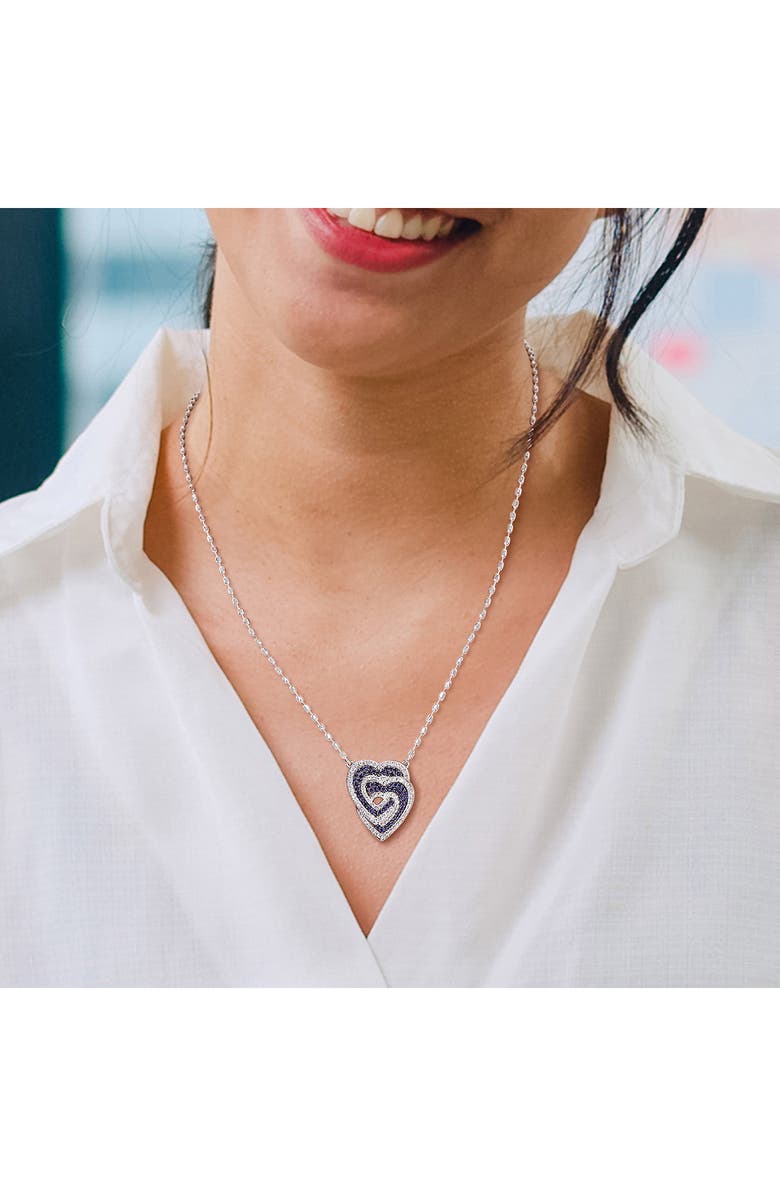 DELMAR Sterling Silver Lab Created White & Blue Sapphire Heart Pendant Necklace, Alternate, color, 