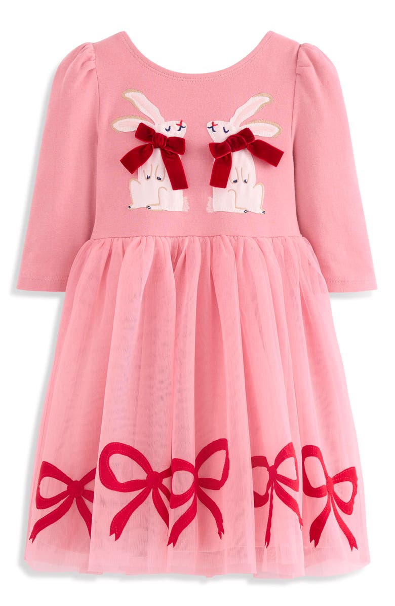 Mini Boden Kids' Appliqué Tulle Dress, Main, color, Bubblegum Pink Bunnies