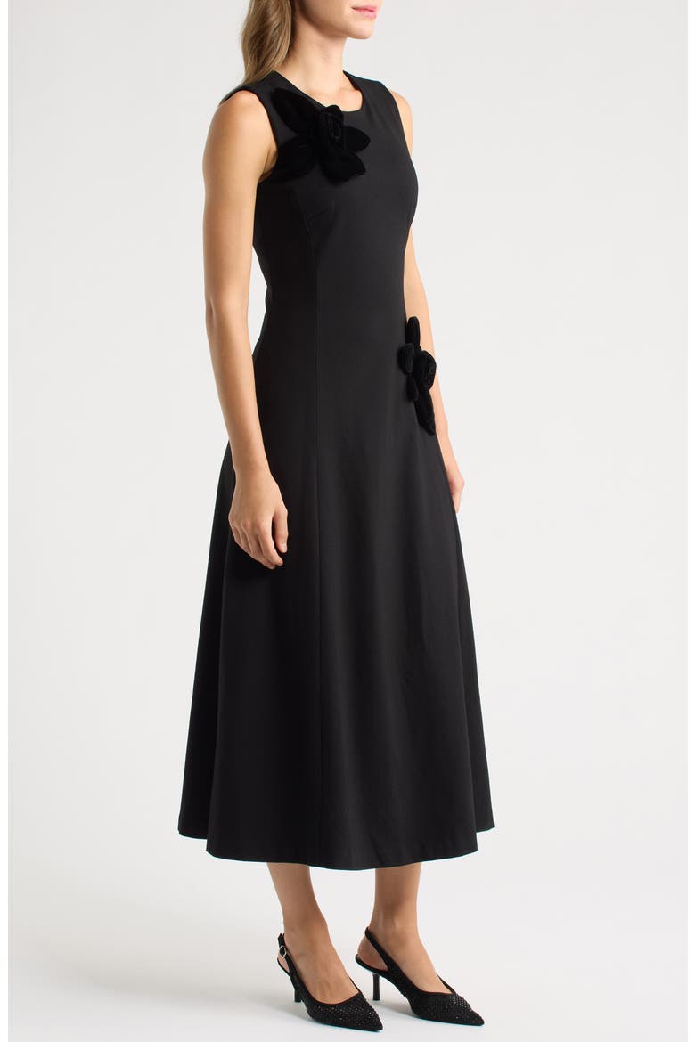 Velvet Floral Appliqu Fit & Flare Dress, Alternate, color, ANNE BLACK