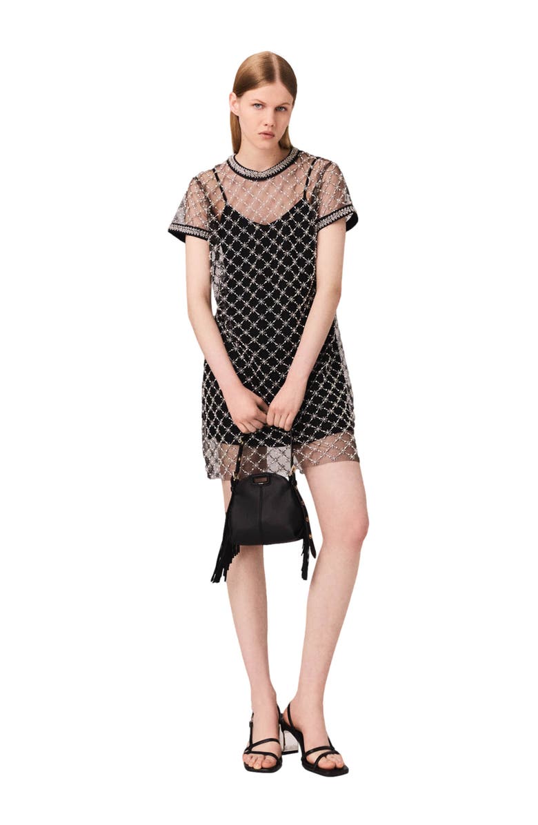 maje Mini embroidered tulle dress, Main, color, 