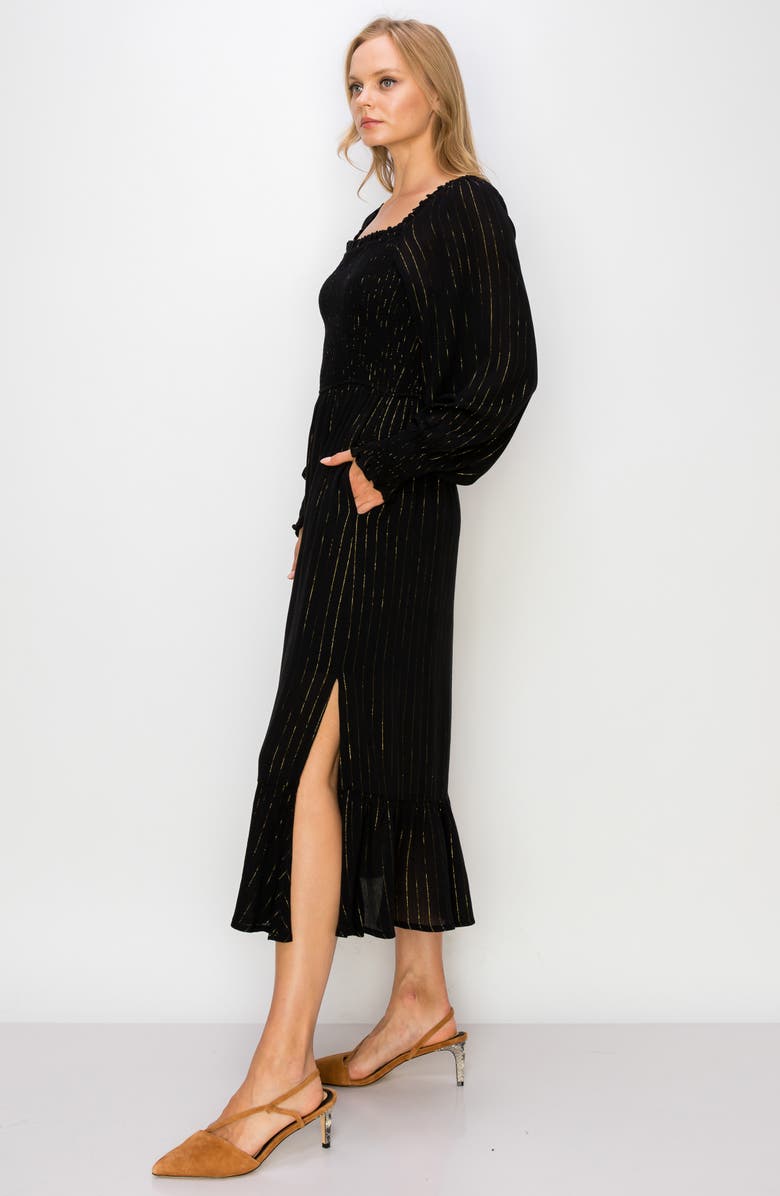 MELLODAY Metallic Stripe Smocked Long Sleeve Midi Dress, Alternate, color, 
